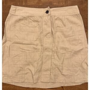 Banana Republic Linen Blend Mini Skirt 12 Tall Beige Button Front Pockets Casual